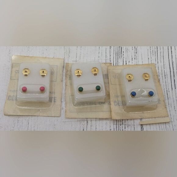 Gold Earrings Pierced Baby   3 sets New Vintage - Picture 6 of 6